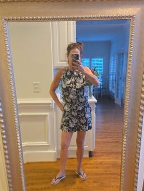 White House Black Market Black & White Paisley Halter Romper